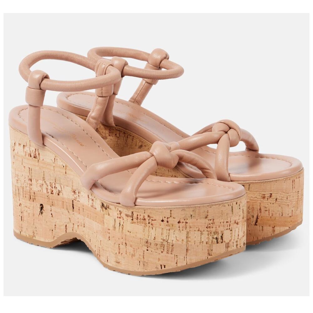 Gianvito Rossi Leather Wedge Sandals Nappa Peach Size 8 US 38 EU NIB Platforms